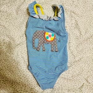 Baby Boden Blue Striped Elephant Ruffle Swimsuit Size 6-12m